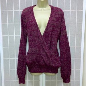 FREE PEOPLE Fuzzy Oversized Sweater Cross Over V-neck Tunic Wine Purple S